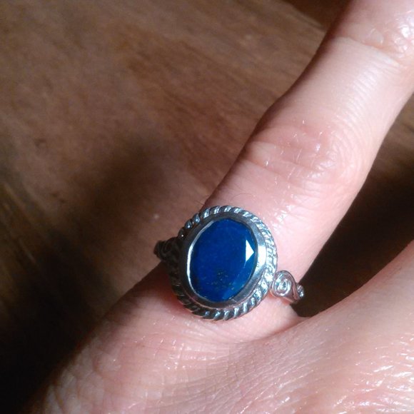 Lapis Lazuli Solitaire Sterling Silver Ring (Size 6) - Picture 1 of 13